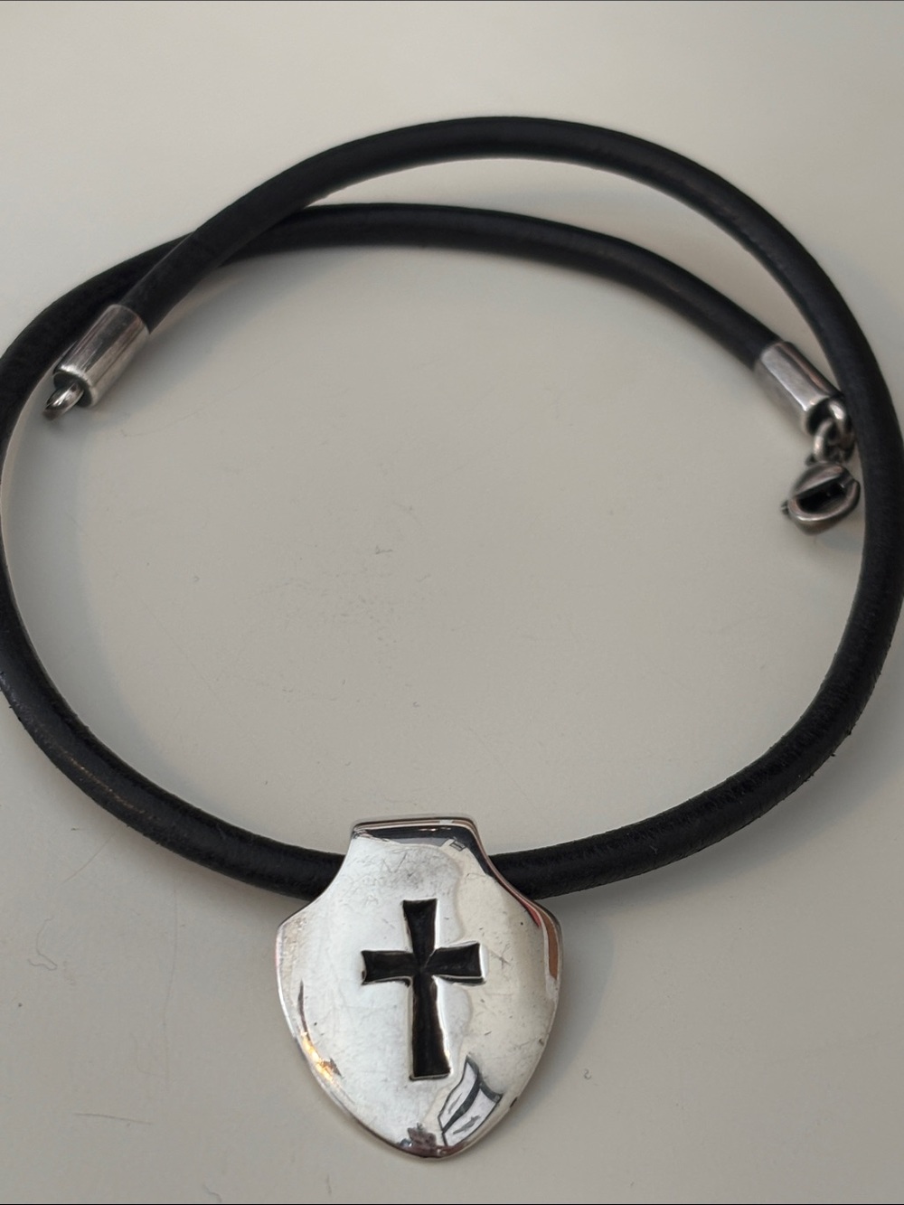 James Avery RETIRED & RARE Cross Shield Leather Necklace